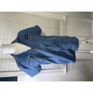Women XL Harley Davidson Blue Denim Short Sleeve Zip Front Shirt